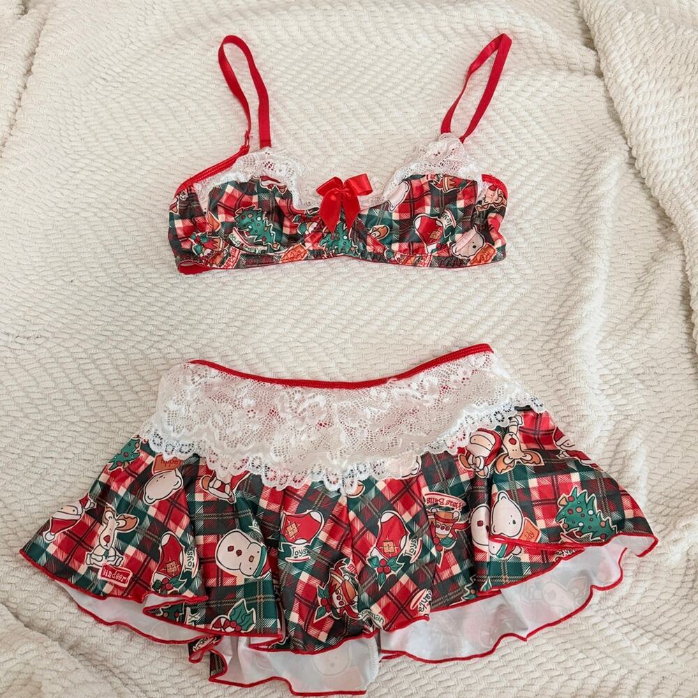holiday christmas lingerie set santa baby A-Cup women small skirt intimates